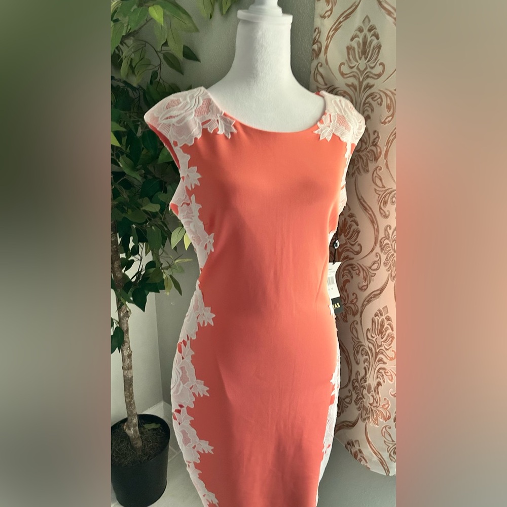 Coral Dress with White Floral Accents